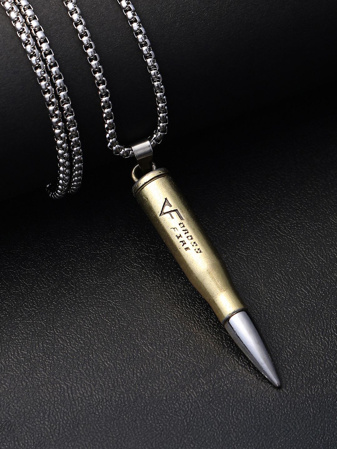 

French Accent Men Silver-Plated Minimal Chain With Bullet Pendant