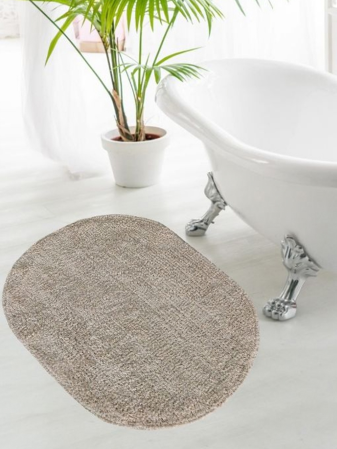 

GOKAL EXPORTS Glorious Beige Cotton Anti-Slip Bath Rug