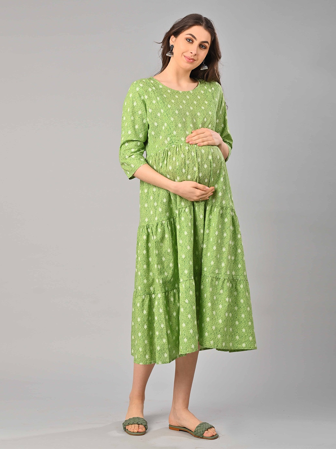

Negen Floral Print Maternity Fit & Flare Maxi Dress, Green