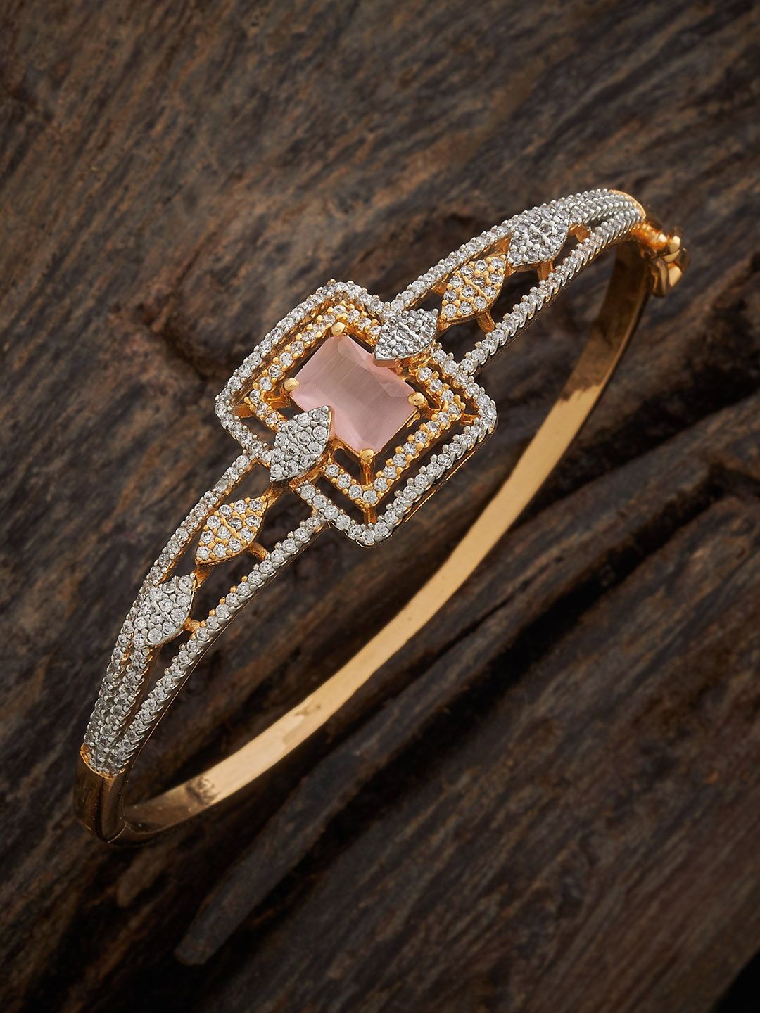 

Kushal's Fashion Jewellery Pink Rhodium Gold-Plated Party Zircon Kada