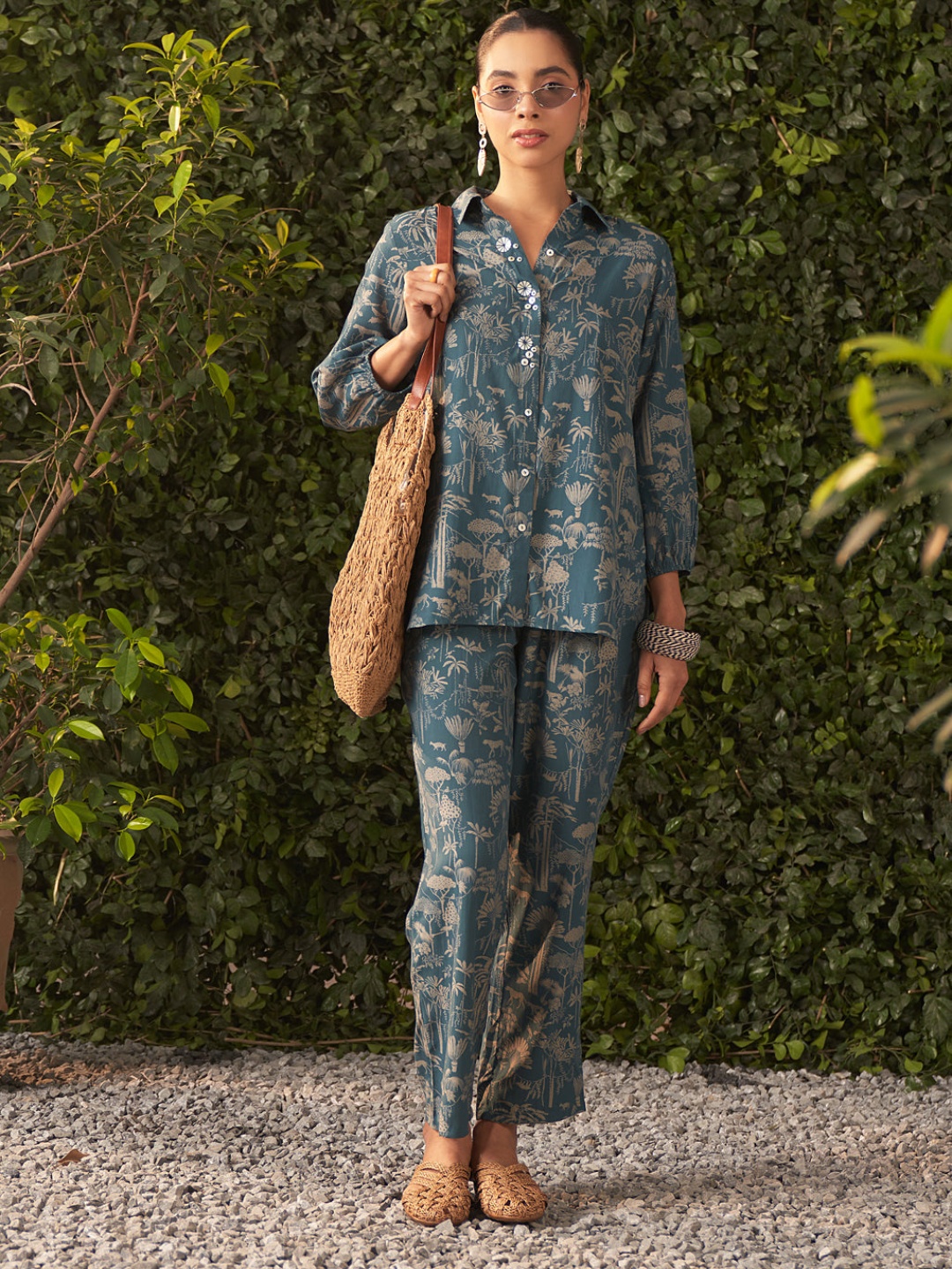 

Lakshita Printed Shirt With Trousers Co-ord Set, Blue