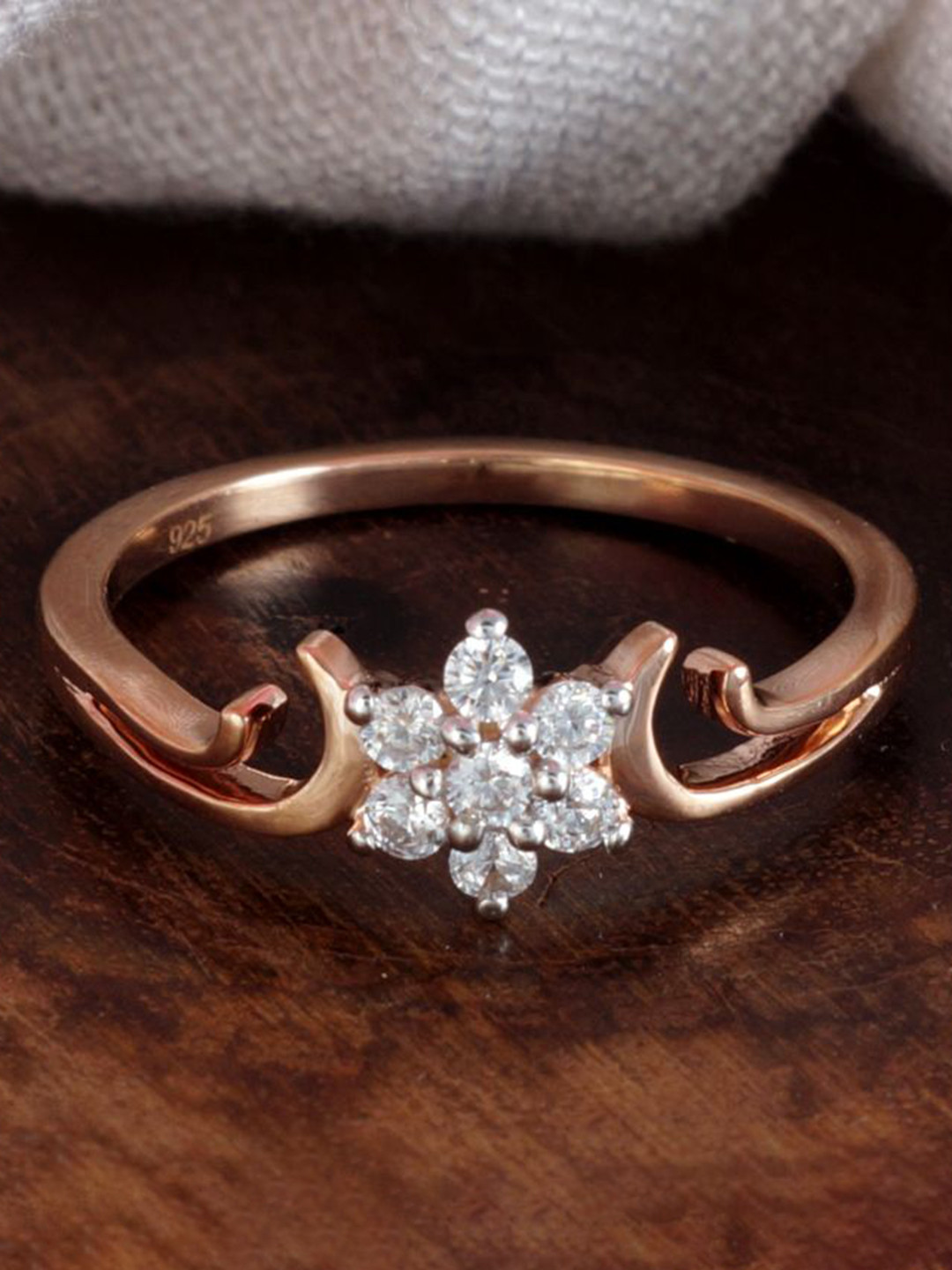 

Tuanz Silver Jewelry 925 Sterling Silver Rose Gold-Plated Cubic Zircon-Studded Finger Ring