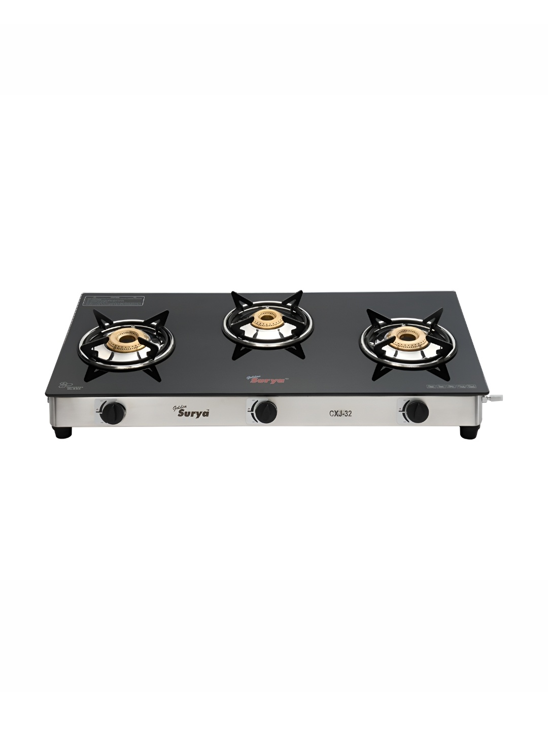 

GOLDEN SURYA 3 Burners Glass Manual LPG Gas Stove, Black