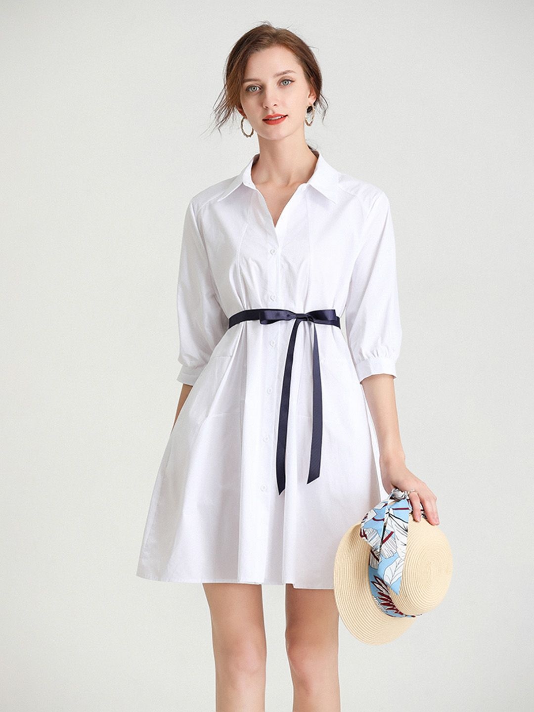 

JC Collection Striped Shirt Dress, White