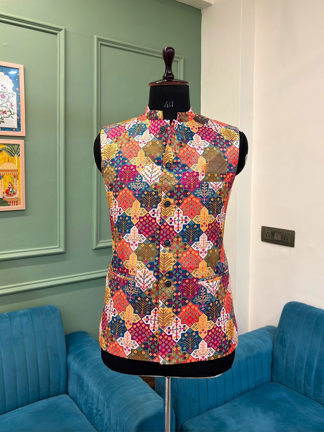 

JAIPURI CROWN Festive Wear Printed Nehru Jacket for Men, Pink