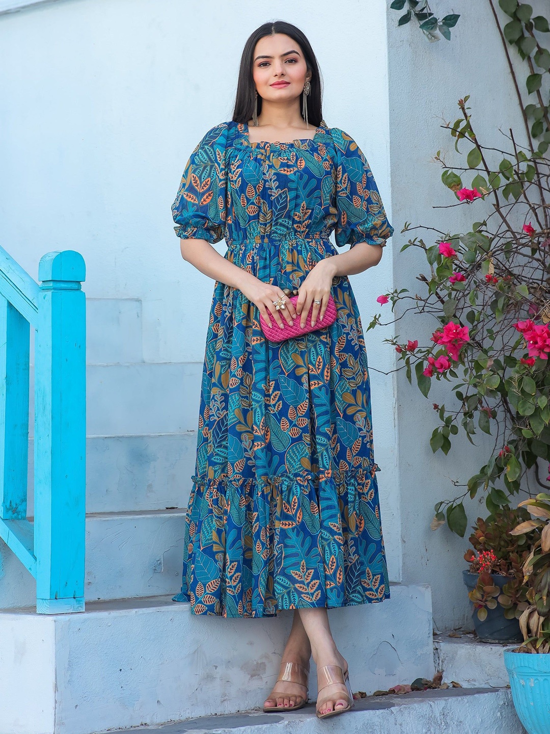 

Raiyani Fashion Floral Printed A-Line Midi Dress, Blue