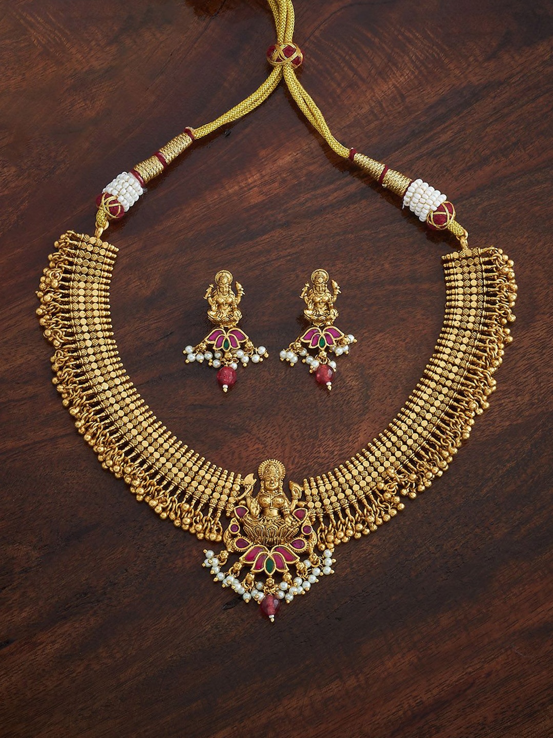 

Kushal's Fashion Jewellery Ruby-Green Gold-Plated Ethnic Antique Jewellery Set