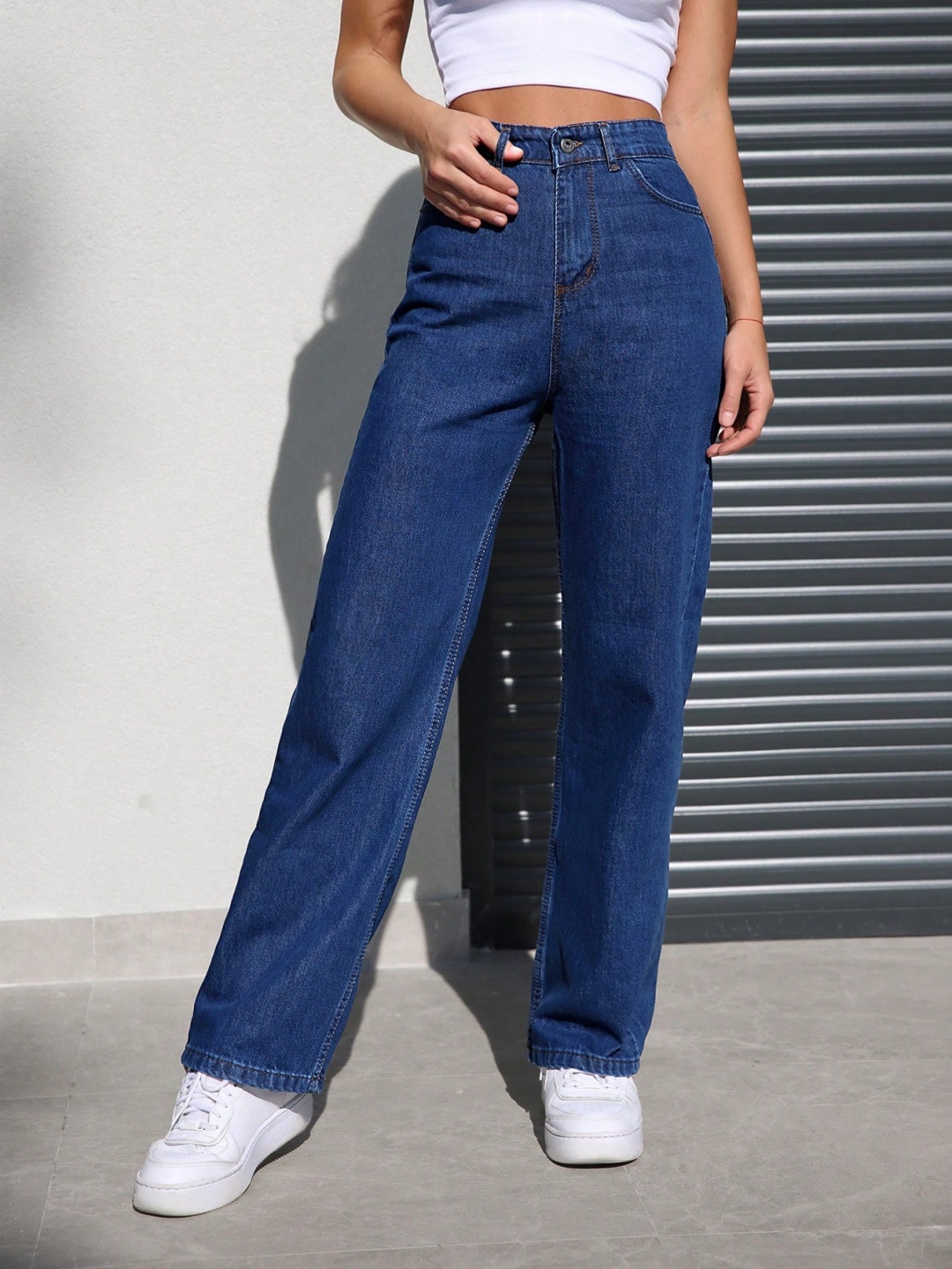 

NU CLOTHS Women Jean Wide Leg High-Rise Stretchable Jeans, Blue