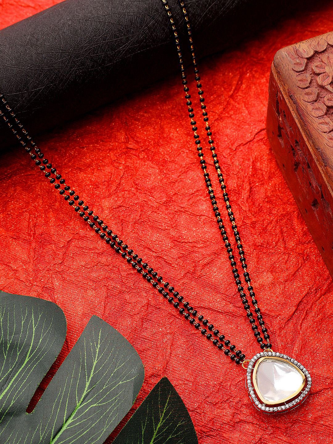 

AARSEE OFFICIAL 22k Gold-Plated Artificial Stones Studded and Beaded Polki Mangalsutra