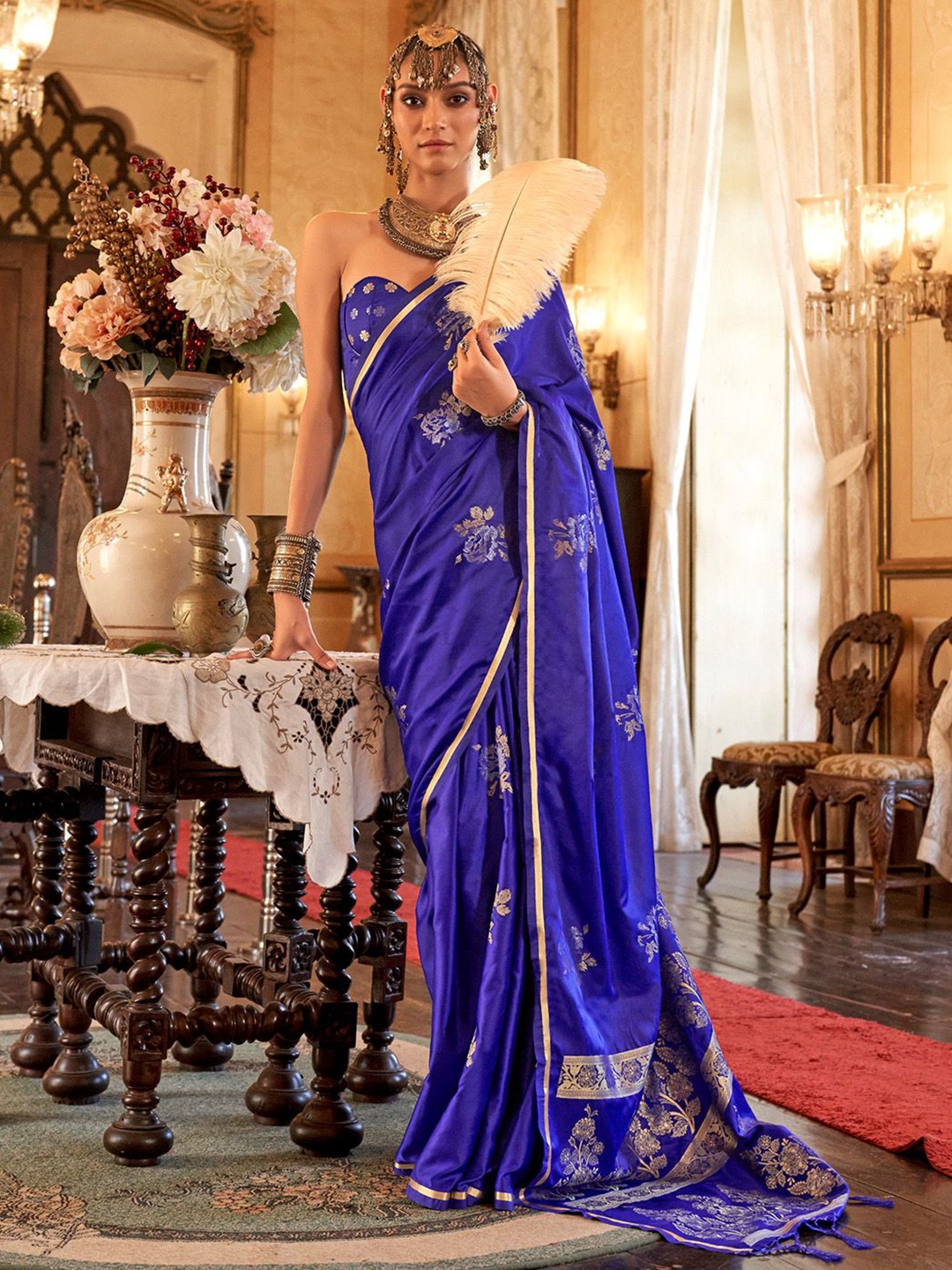 

Ishin Ethnic Motifs Zari Satin Saree, Blue