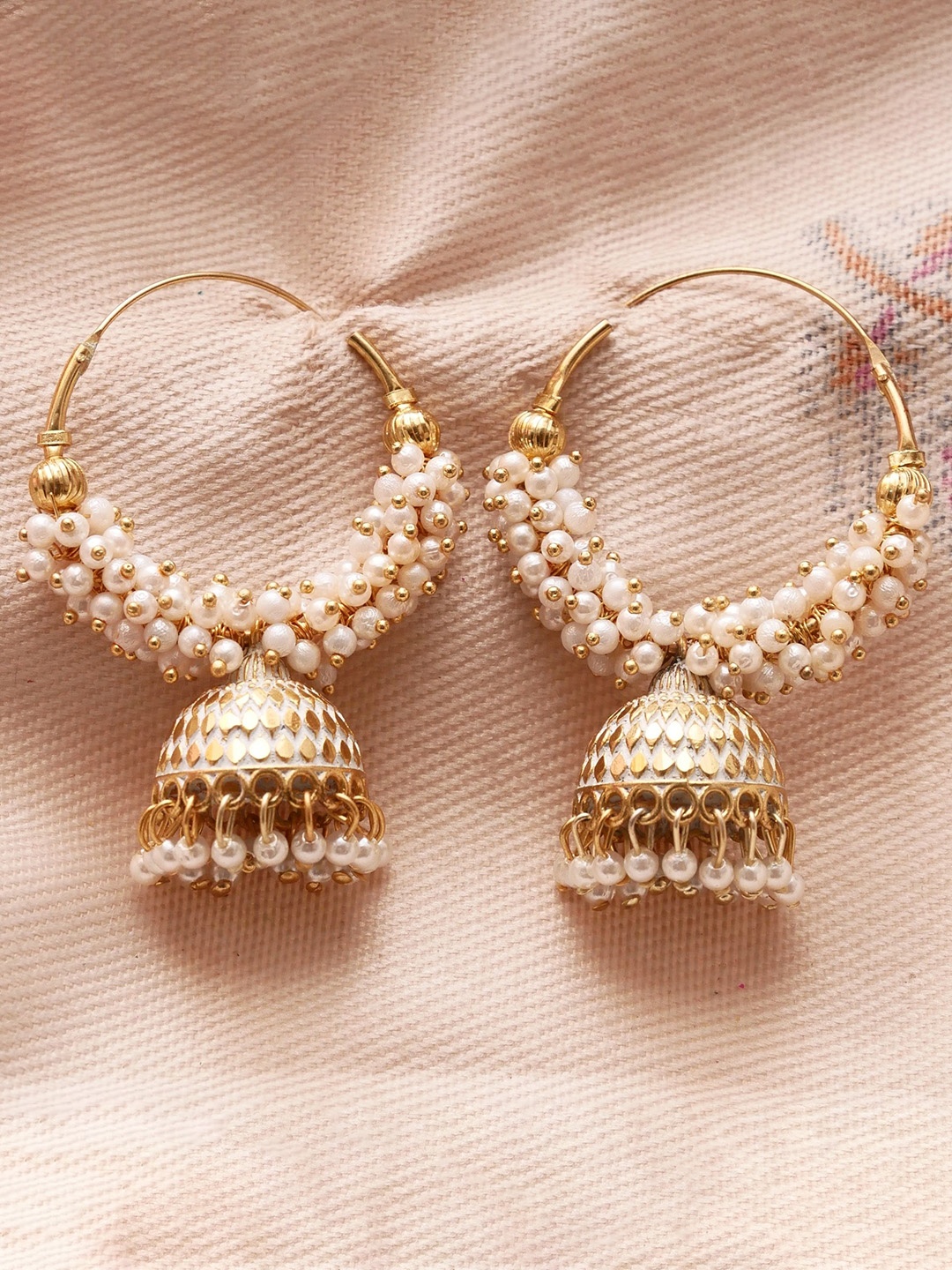

Anouk Gold-Plated Beaded Dome Shaped Jhumkas, White