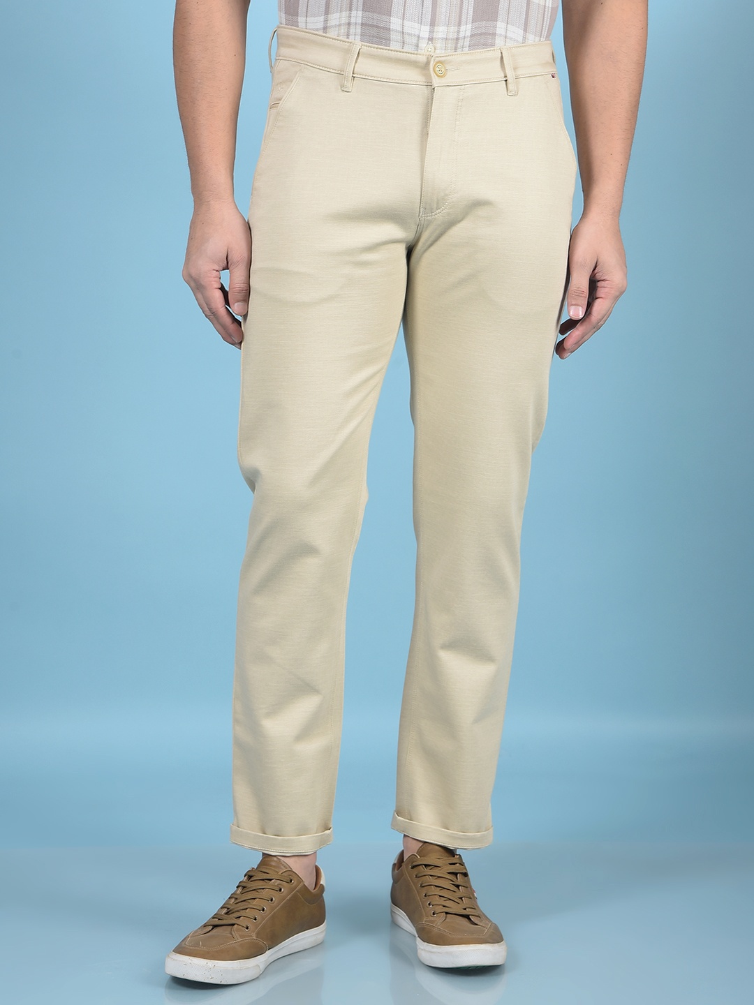 

Crimsoune Club Men Smart Slim Fit Chinos Trousers, Beige