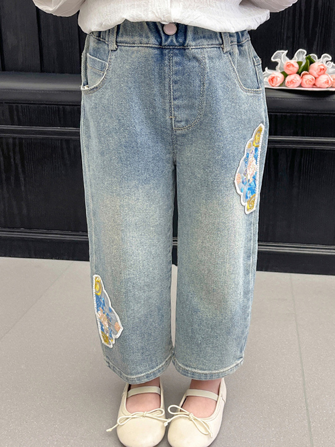 

LULU & SKY Girls Wide Leg Highly Distressed Light Fade Jeans, Blue