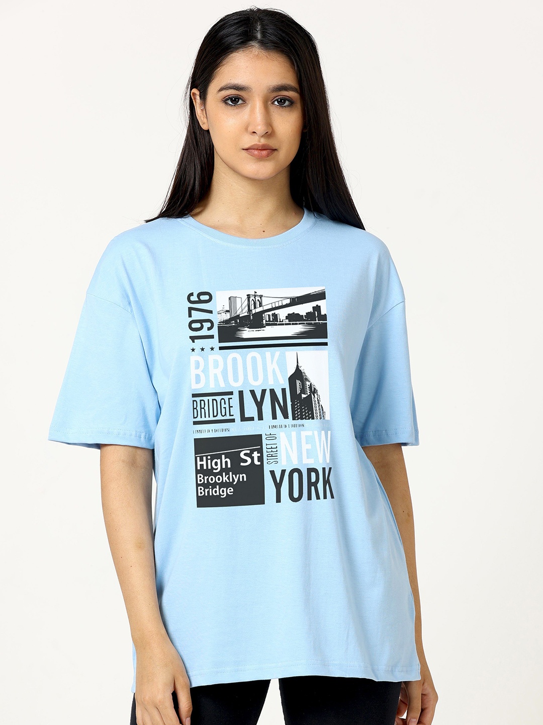 

SZN Women Printed Raw Edge T-shirt, Blue