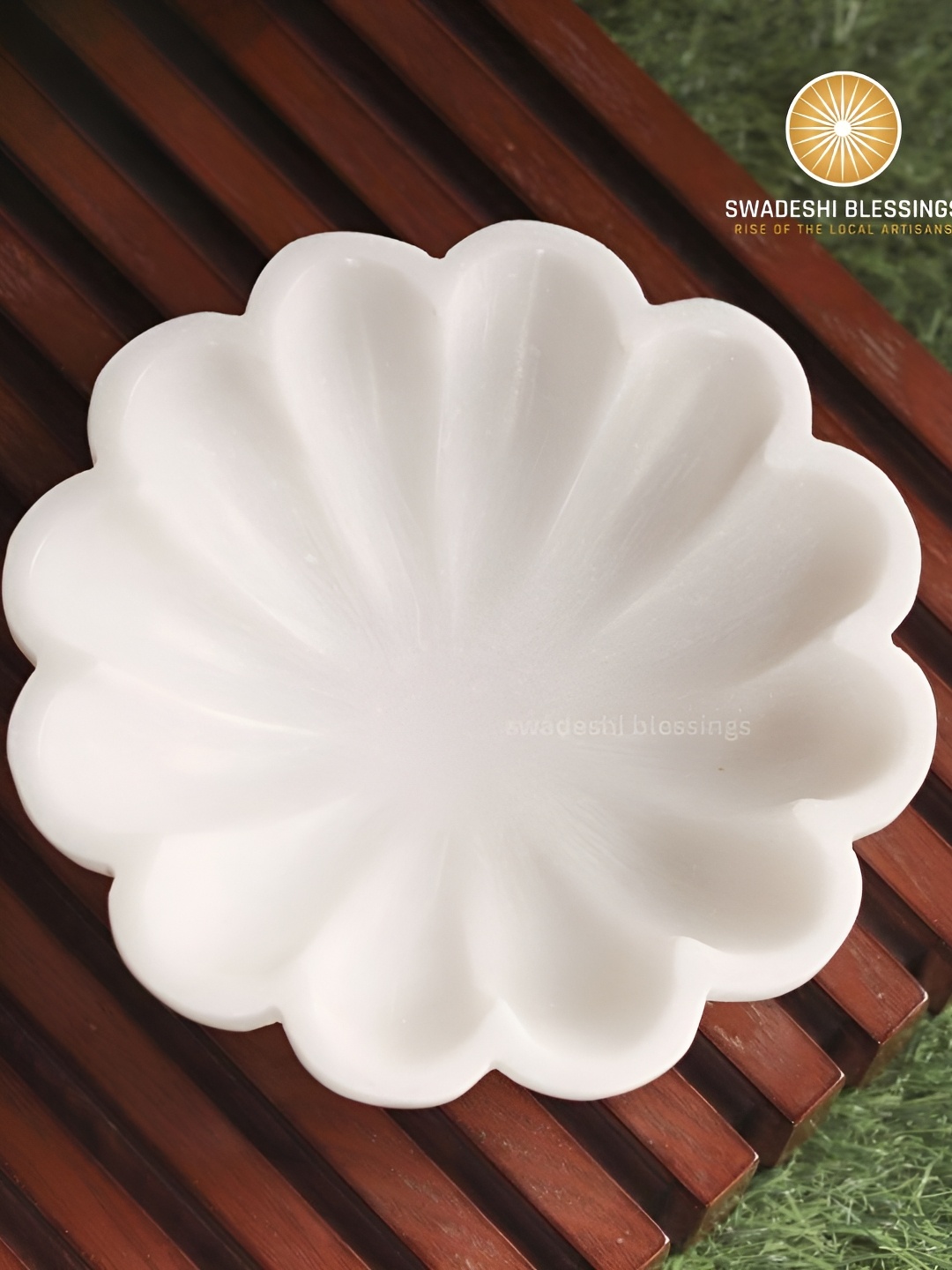 

Swadeshi Blessings White Scalloped Marble Decorative Bowl 6 Inch