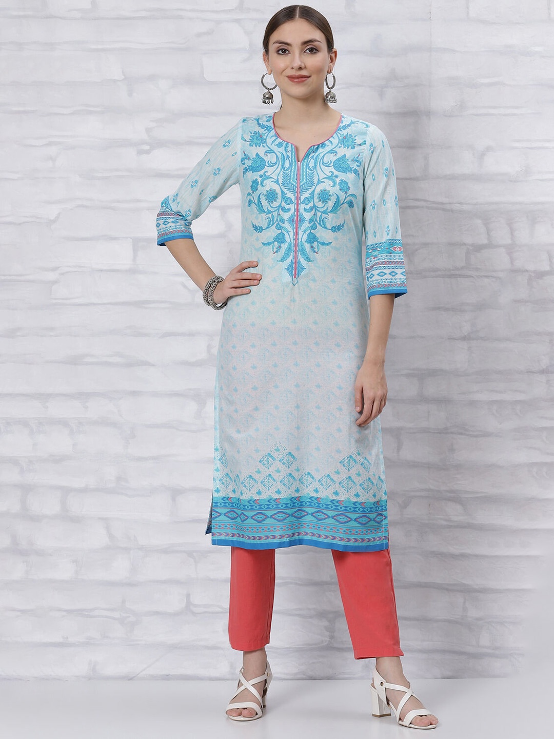 

Rangriti Floral Printed Straight Kurta, Blue