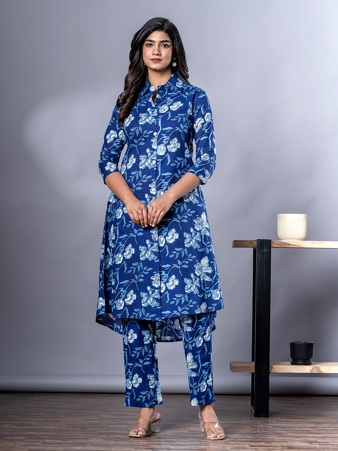 

KALINI Printed Pure Cotton Tunic With Trouser, Blue