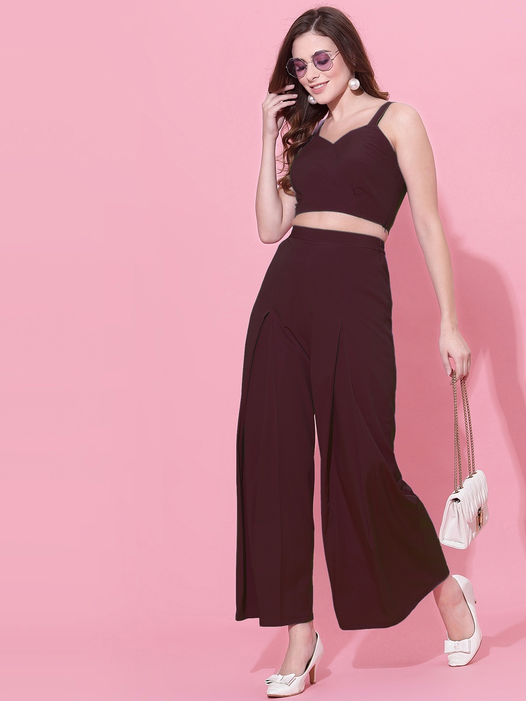 

Moda Rapido V Neck Sleeveless Top With Trousers Co-Ords, Maroon