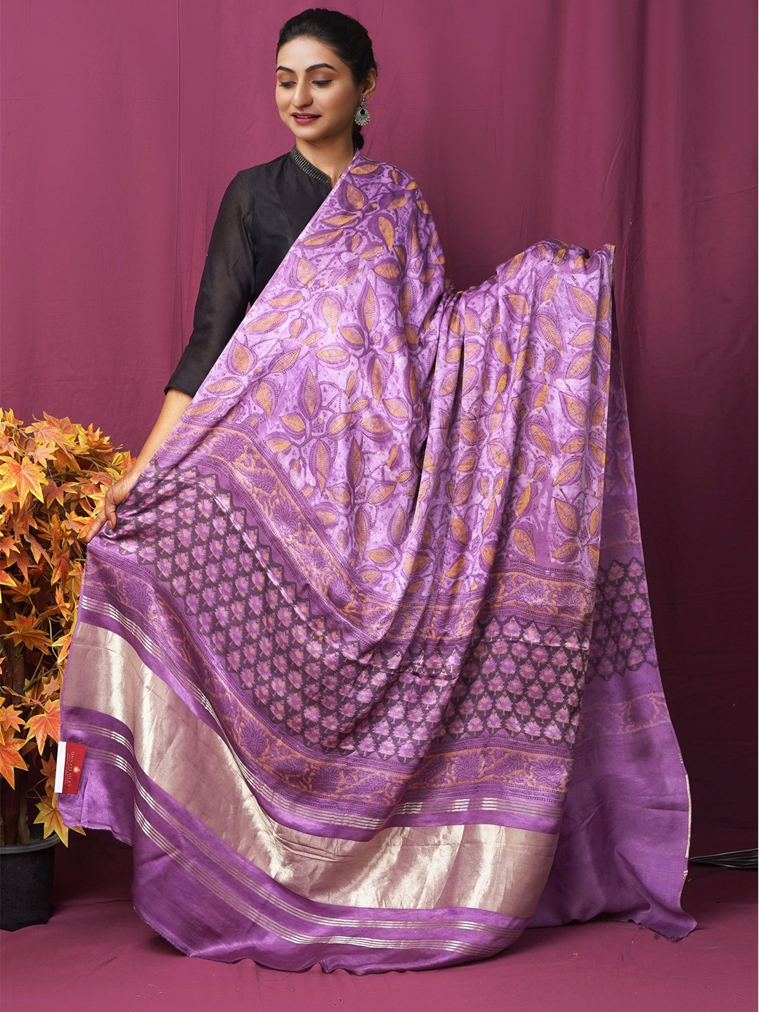 

Unnati Silks Ethnic Motifs Printed Block Print Dupatta with Zari, Purple