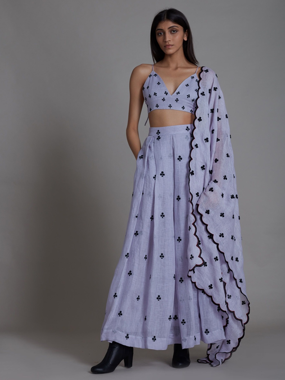 

MATI Printed Shibori Ready to Wear Lehenga & Blouse With Dupatta, Lavender