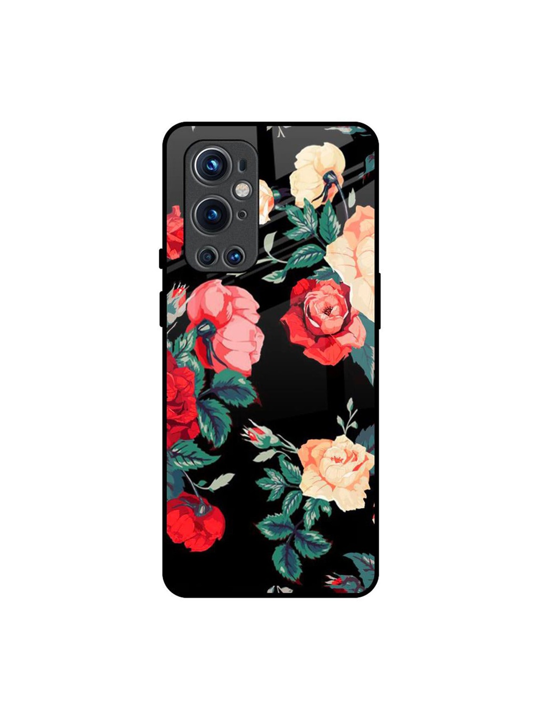 

QRIOH Floral Printed OnePlus 9 pro Back Case Mobile Accessories, Black