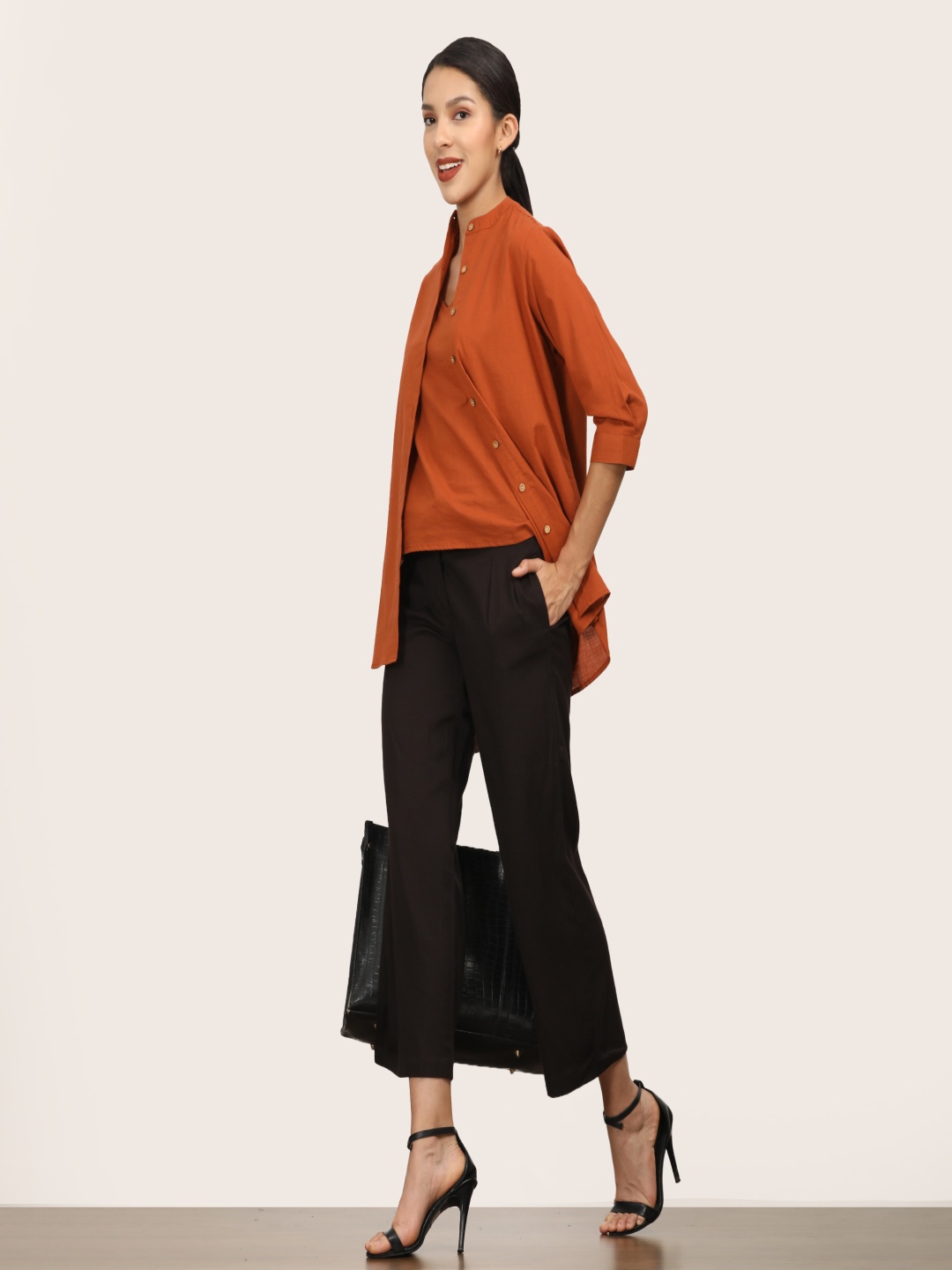 

Saltpetre Organic Cotton Overlay Shirt With Slip Top & Pants Co-Ords, Orange
