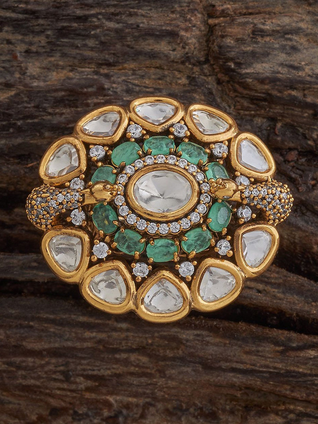 

Kushal's Fashion Jewellery Mint Victorian-Plated Ethnic Kundan Finger Ring, Gold