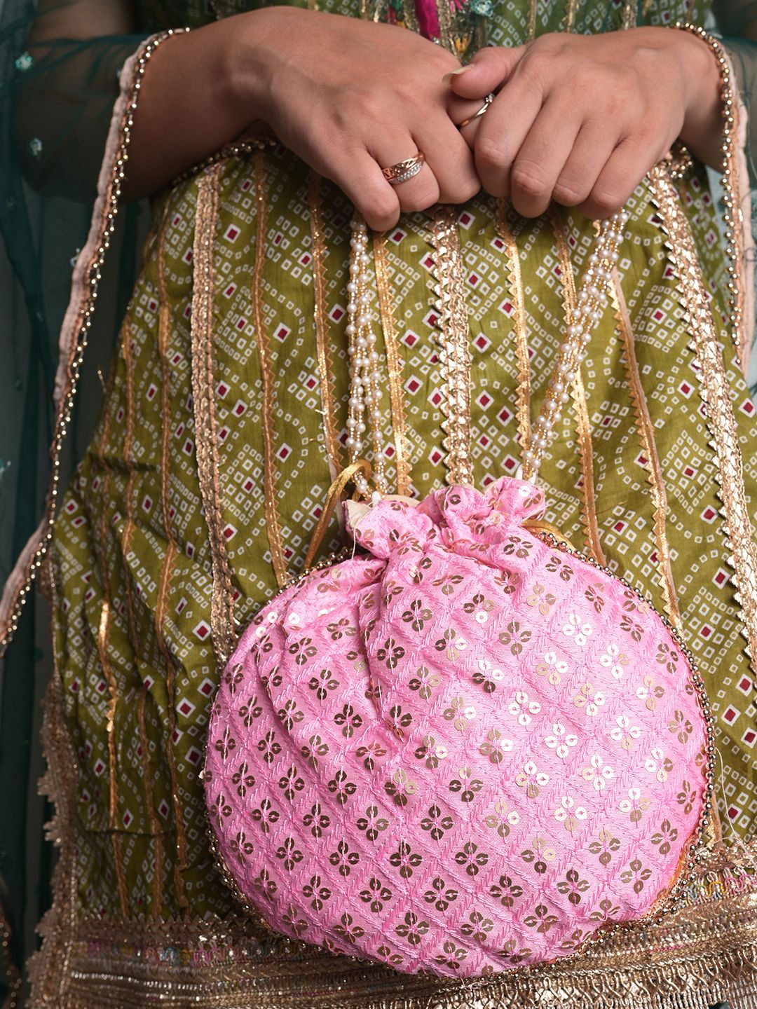 

Anouk Embroidered Embellished Potli Clutch, Pink