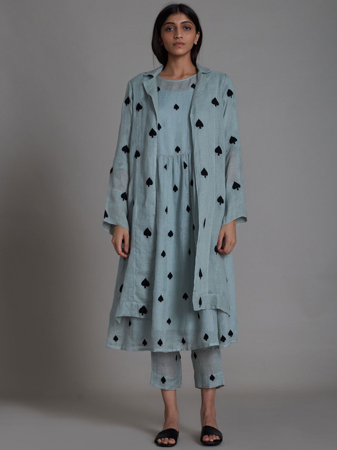 

MATI Print Linen Fit & Flare Midi Dress, Blue