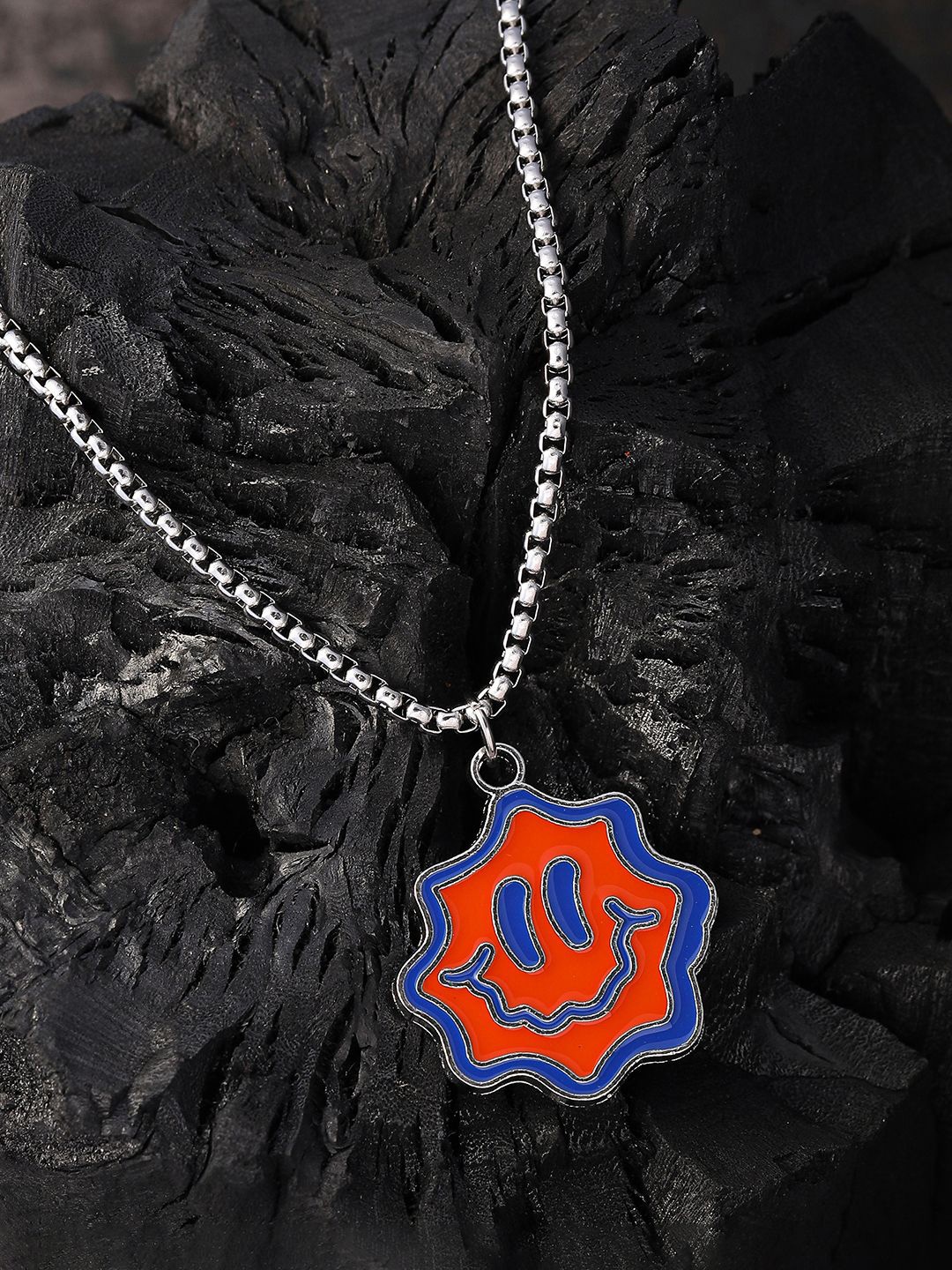 

French Accent Men Silver-Plated Contemporary Shaped Pendant With Chain