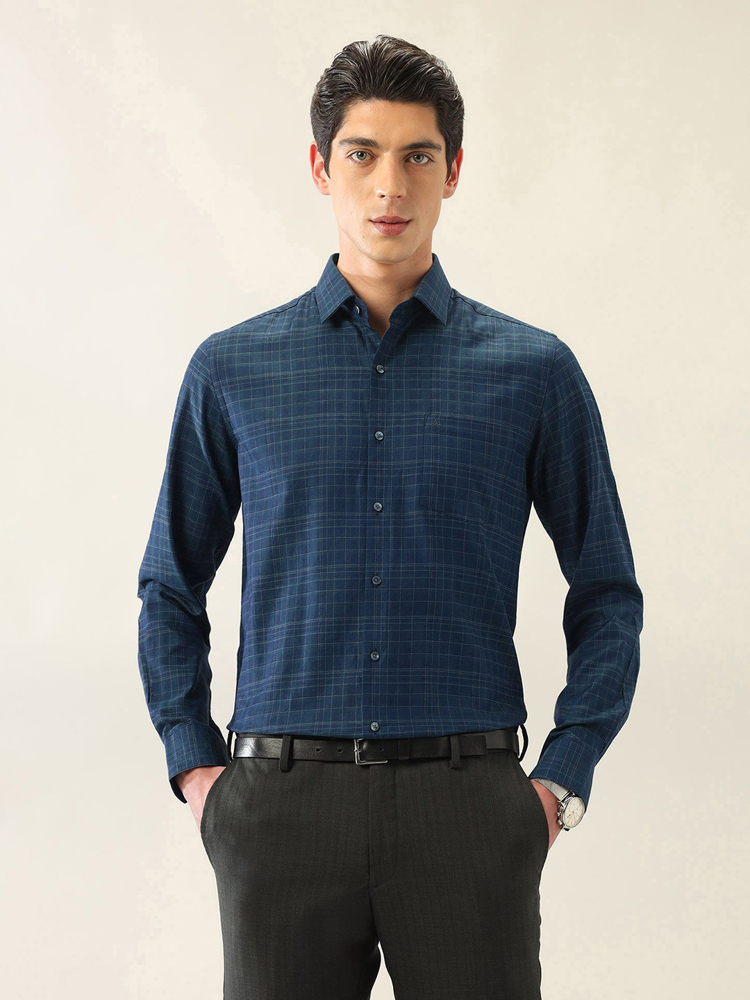 

Arrow Men Slim Fit Opaque Checked Formal Shirt, Green