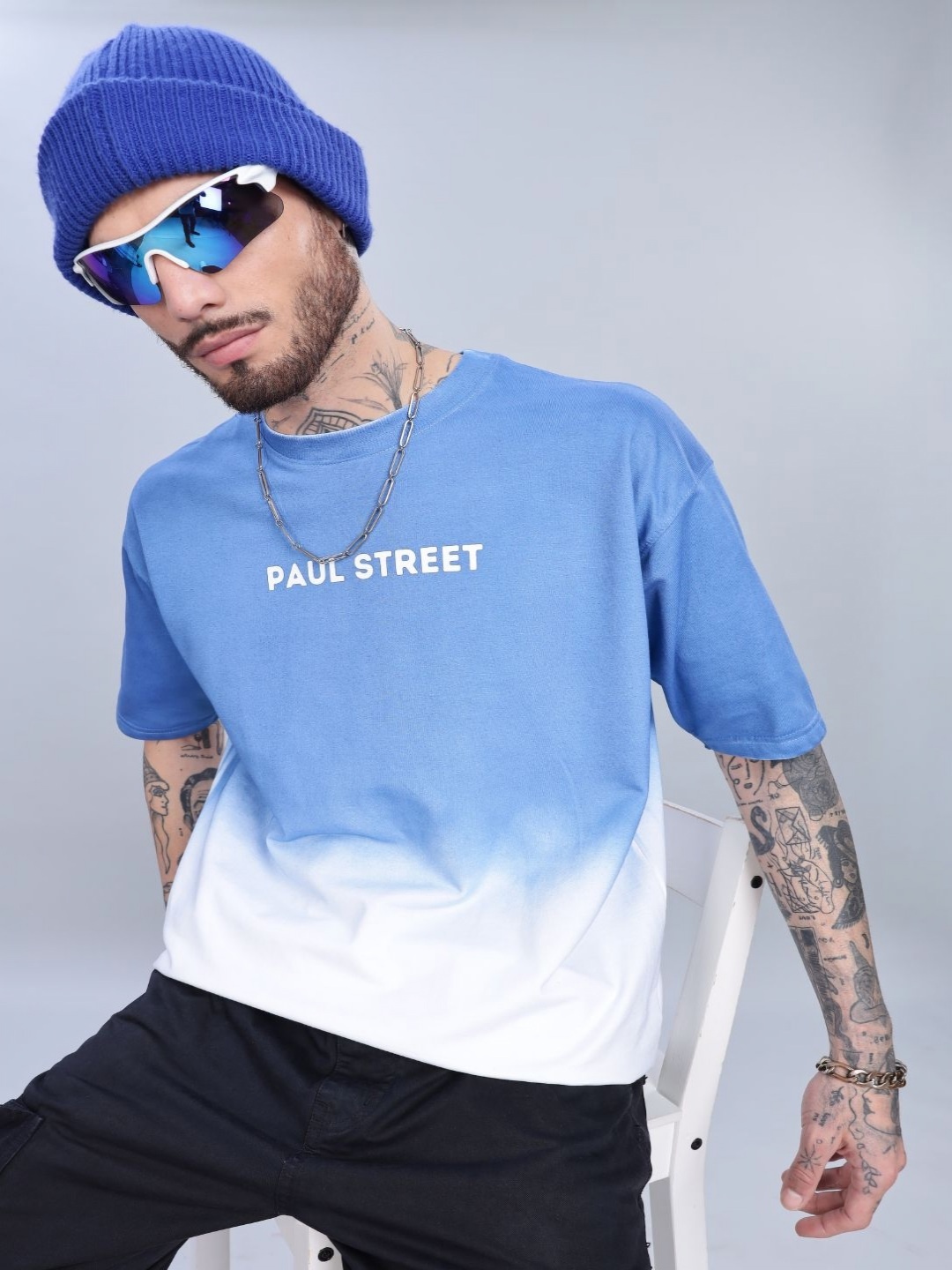 

PAUL STREET Men Colourblocked Bio Finish Boxy T-shirt, Blue