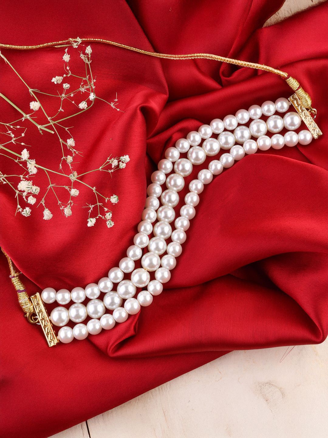 

SHONA'S STYLE Pearls Beaded 3-Layered Statement Necklace, White