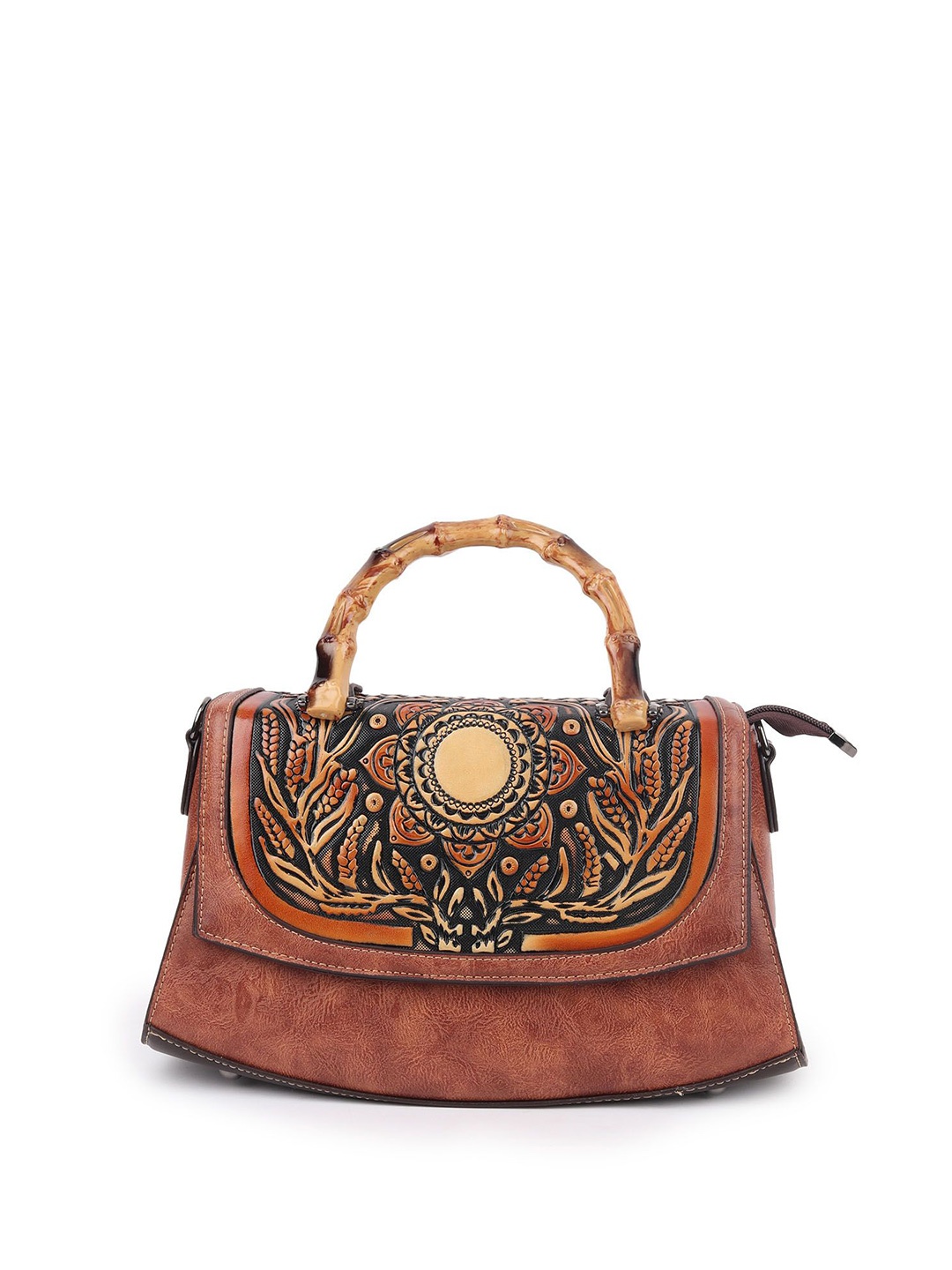 

ODETTE Textured PU Structured Handheld Bag with Tasselled, Brown