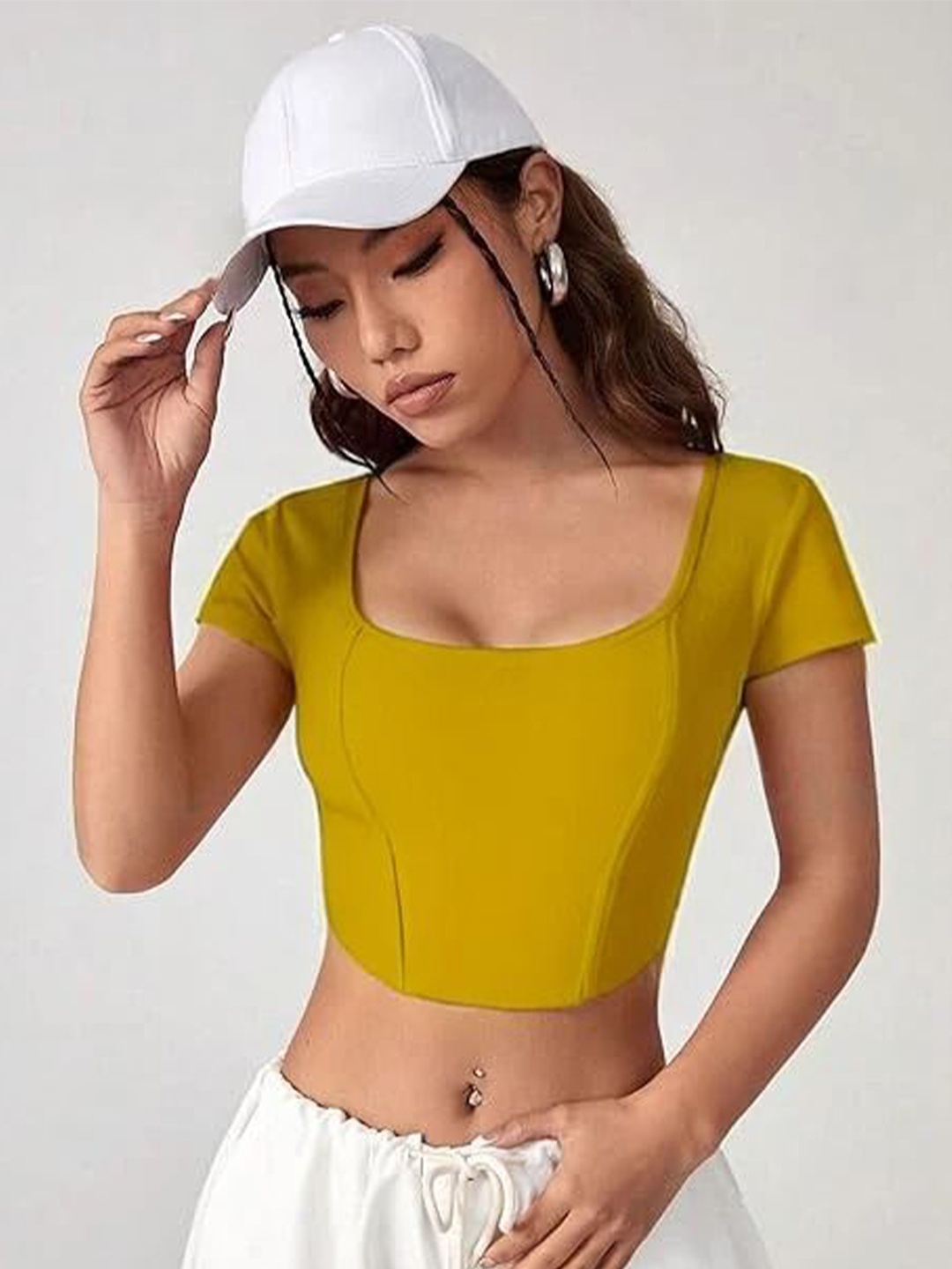 

SHAHVEER CREATION Cotton Tank Crop Top, Yellow
