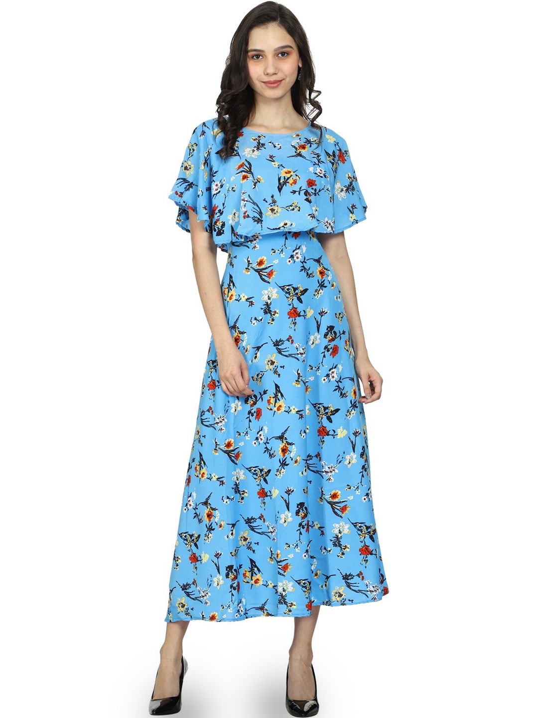 

ROARERS Floral Print Flutter Sleeve Crepe Fit & Flare Maxi Dress, Blue