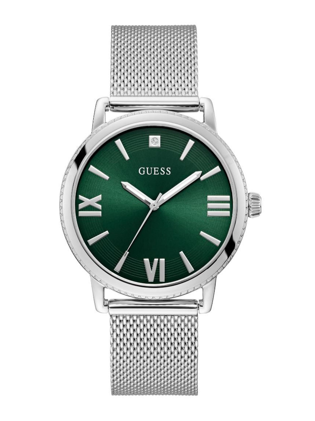 

GUESS Men Brass Dial & Stainless Steel Bracelet Style Straps Analogue Watch U1452G1M, Green