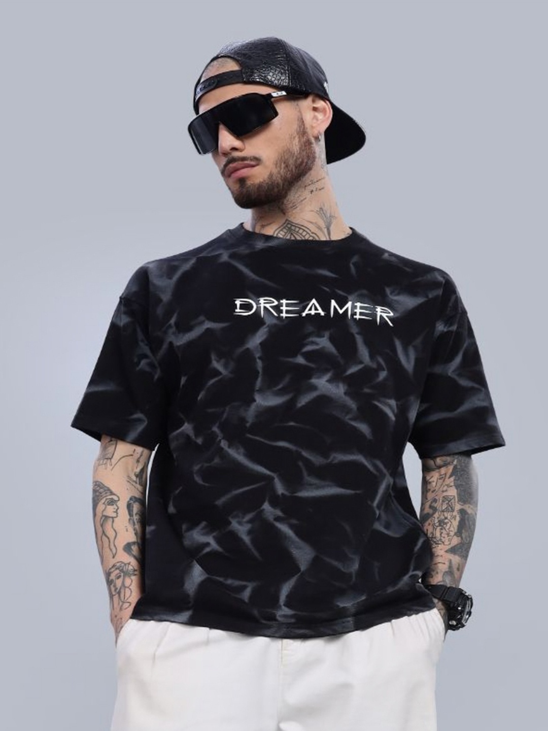 

PAUL STREET Men Tie and Dye Dyed Bio Finish Boxy T-shirt, Black