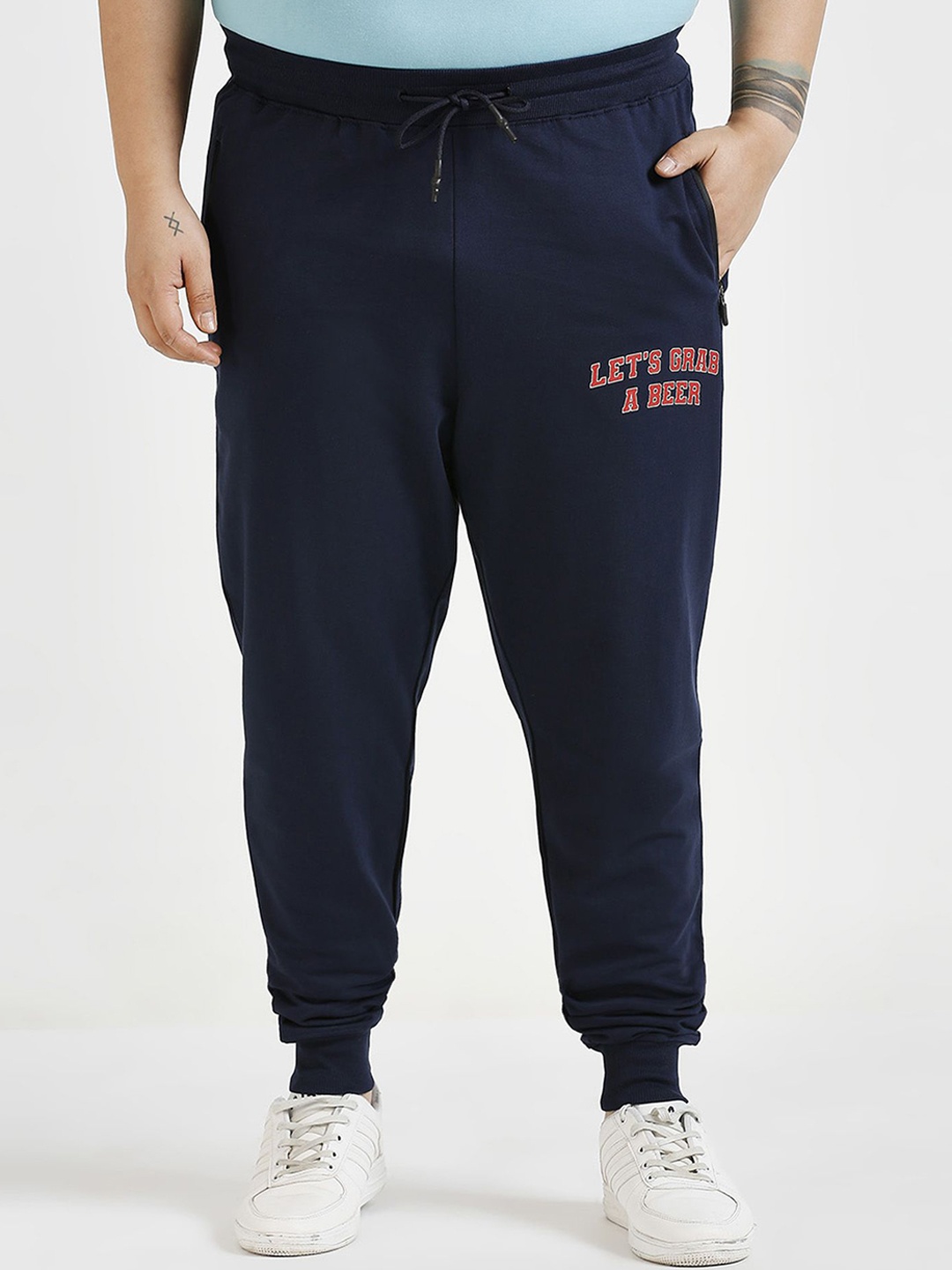 

Sizeupp Men Plus Size Printed Cotton Joggers, Navy blue