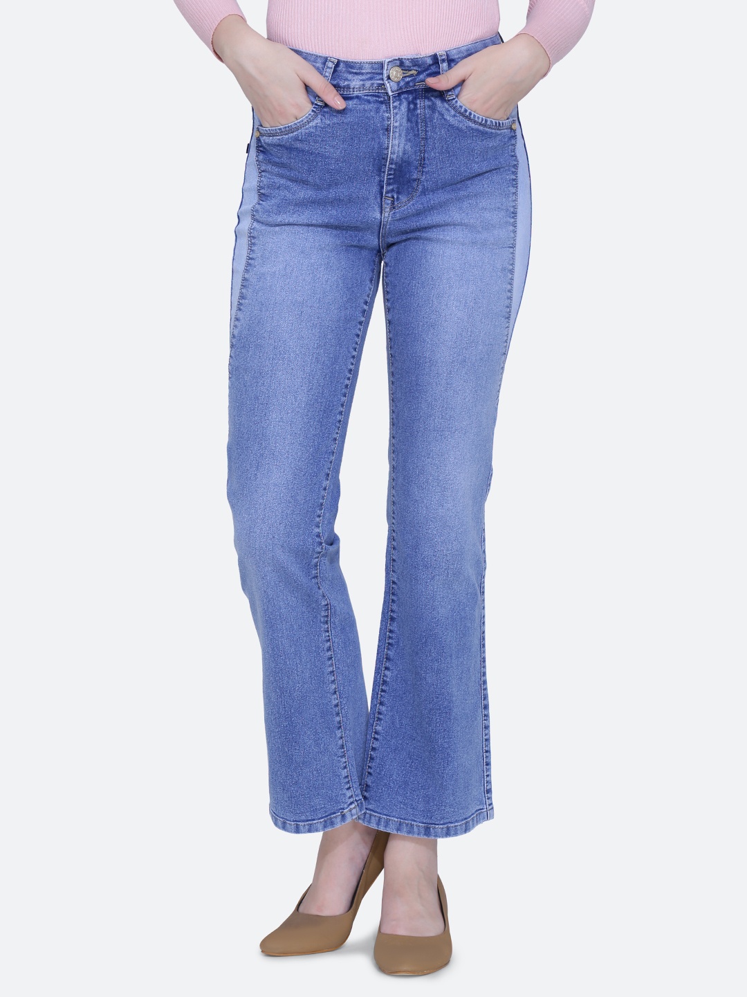 

FCK-3 Women Wide Leg High-Rise Light Fade Stretchable Jeans, Blue