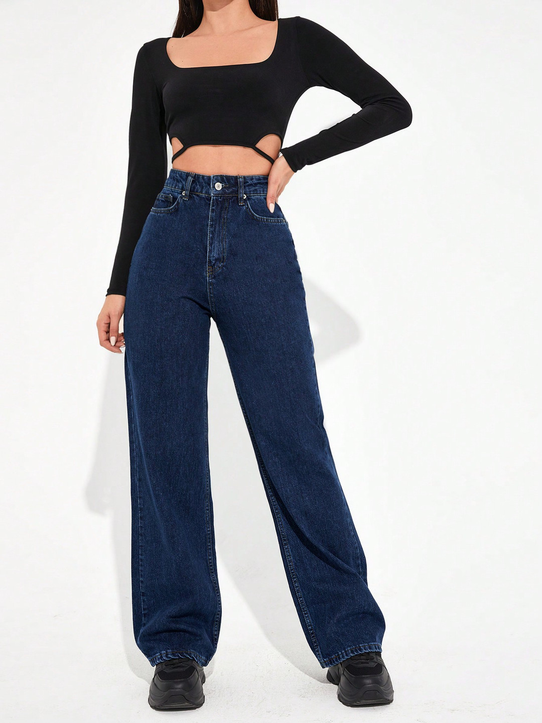 

NU CLOTHS Women Jean Wide Leg High-Rise Stretchable Jeans, Blue
