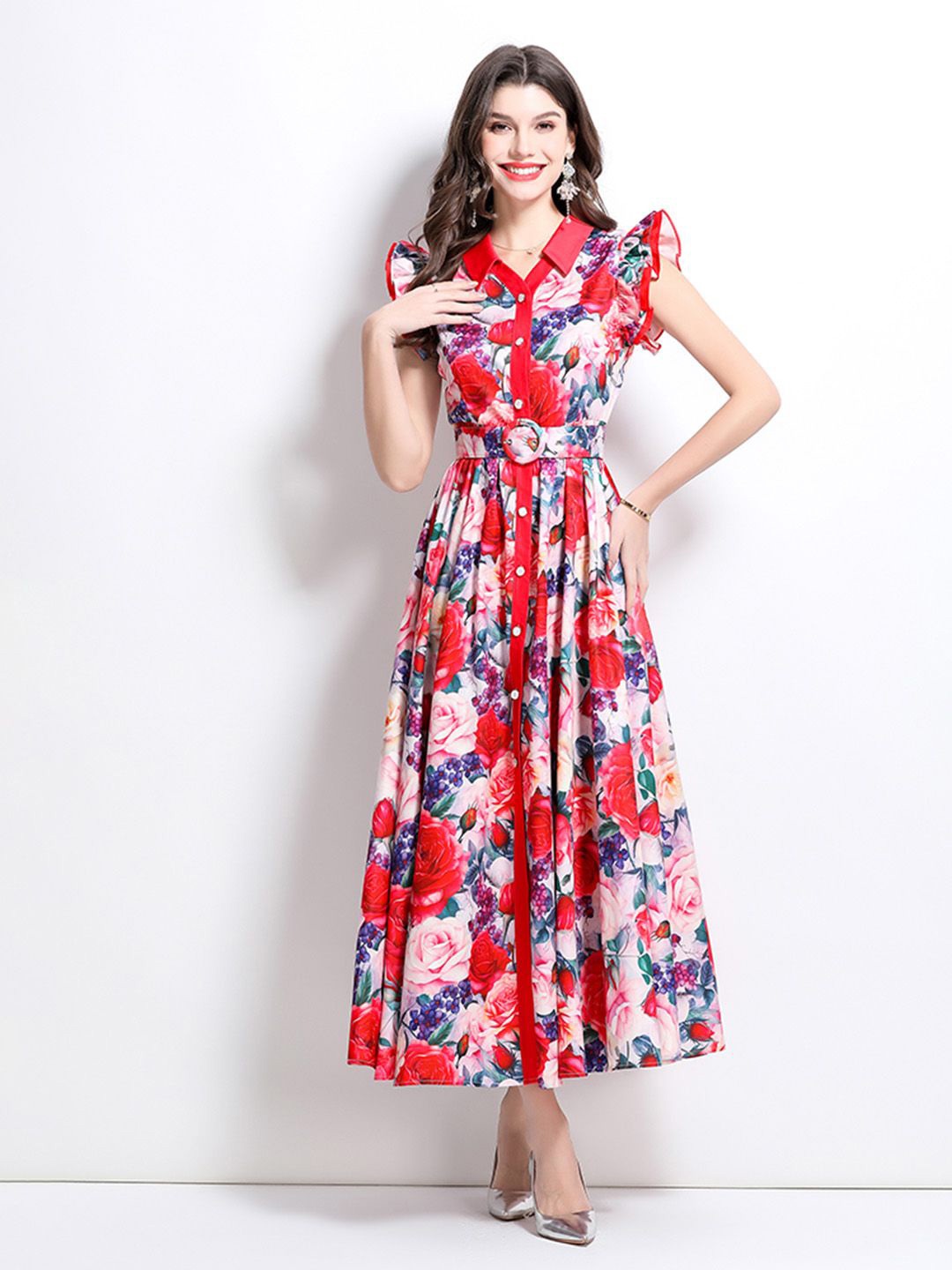 

JC Collection Floral Print Maxi Dress, Red