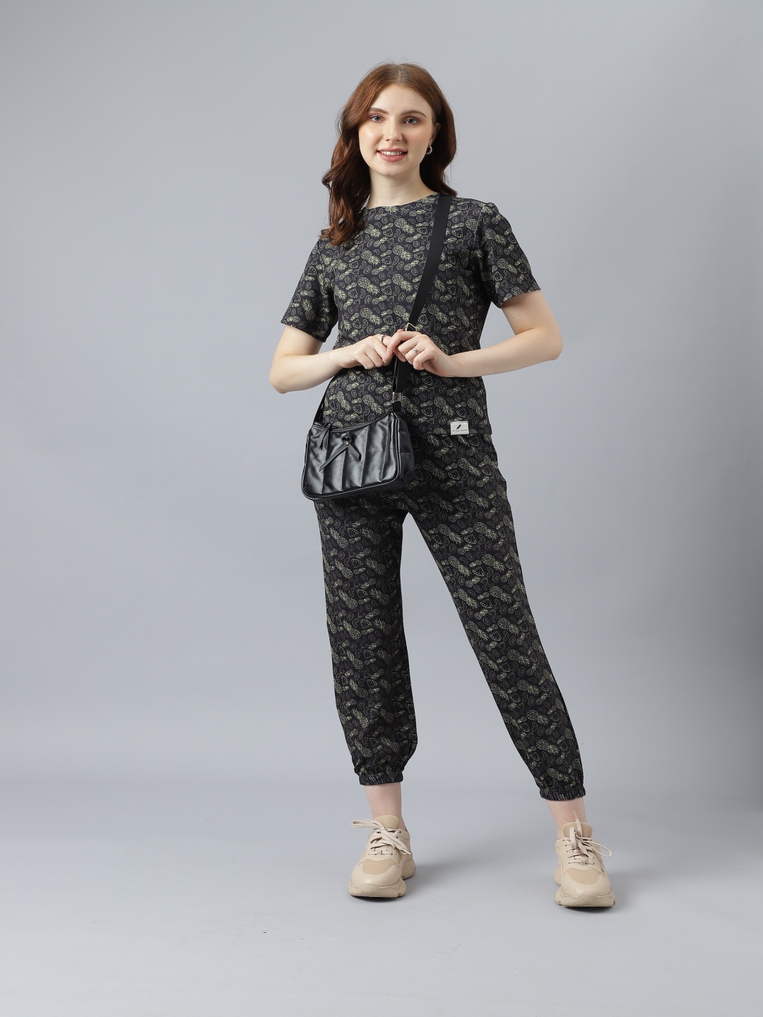 

Attire Empire Printed T-Shirt With Joggers, Black