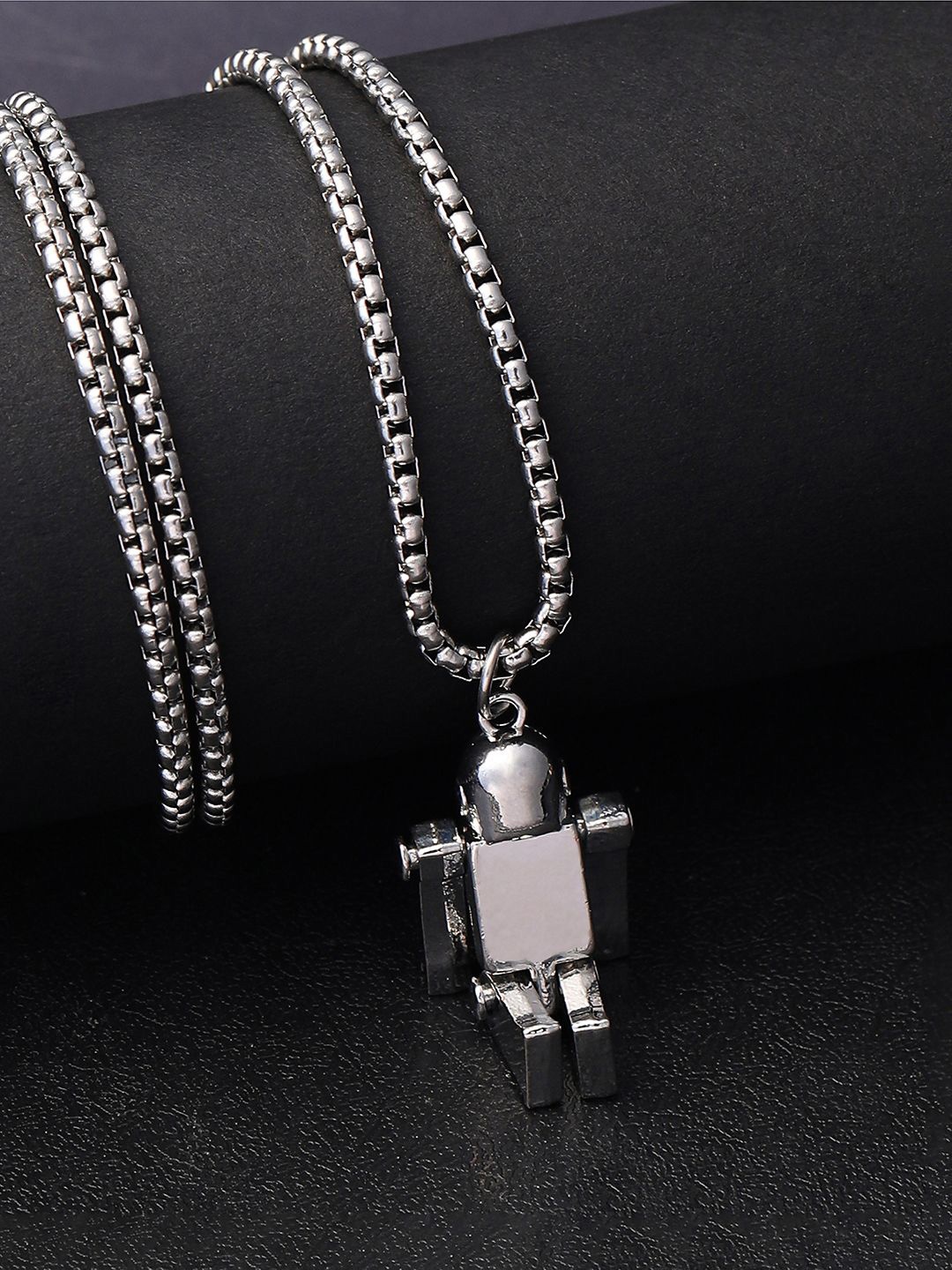 

French Accent Men Silver-Plated Robo Pendant With Chain