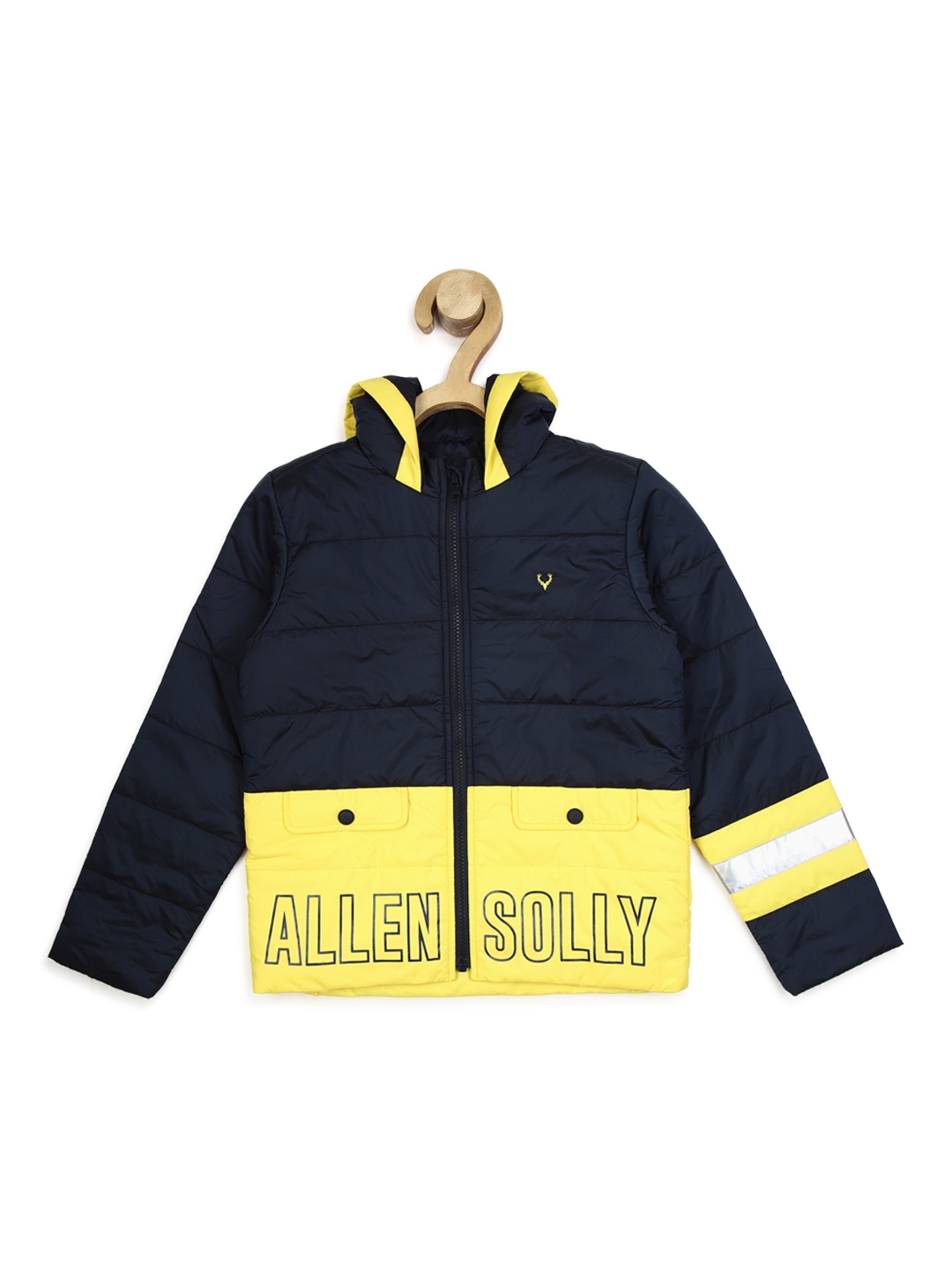 

Allen Solly Junior Boys Colourblocked Open Front Jacket with Patchwork, Navy blue