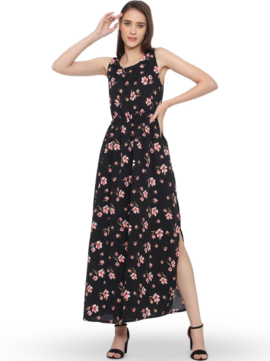 

ROARERS Floral Print Crepe Maxi Dress, Black