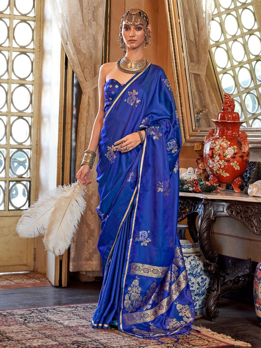 

Ishin Woven Design Satin Saree, Blue