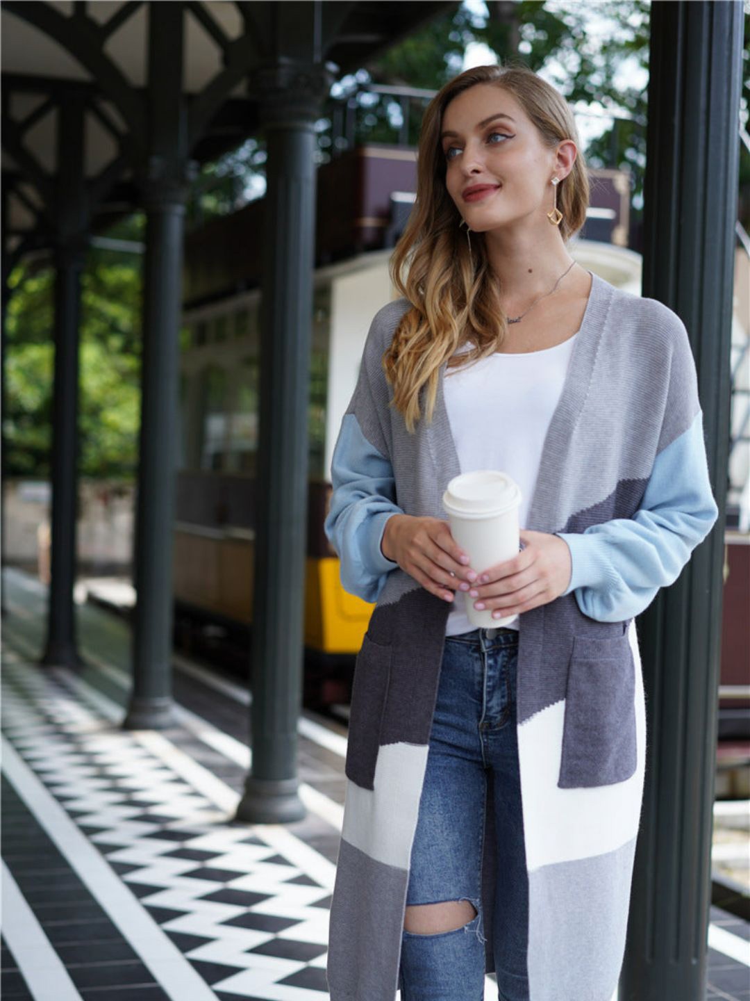 

Oh Rare Women Colourblocked Longline Cardigan, Blue