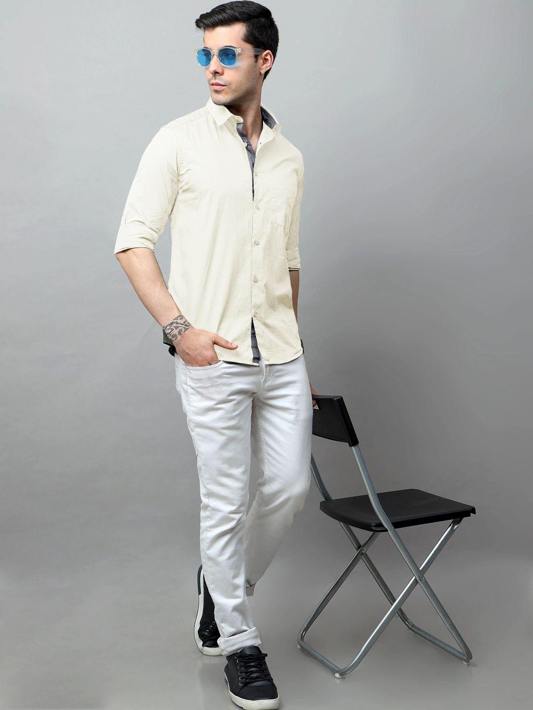 

SZN Men Standard Opaque Formal Shirt, Cream