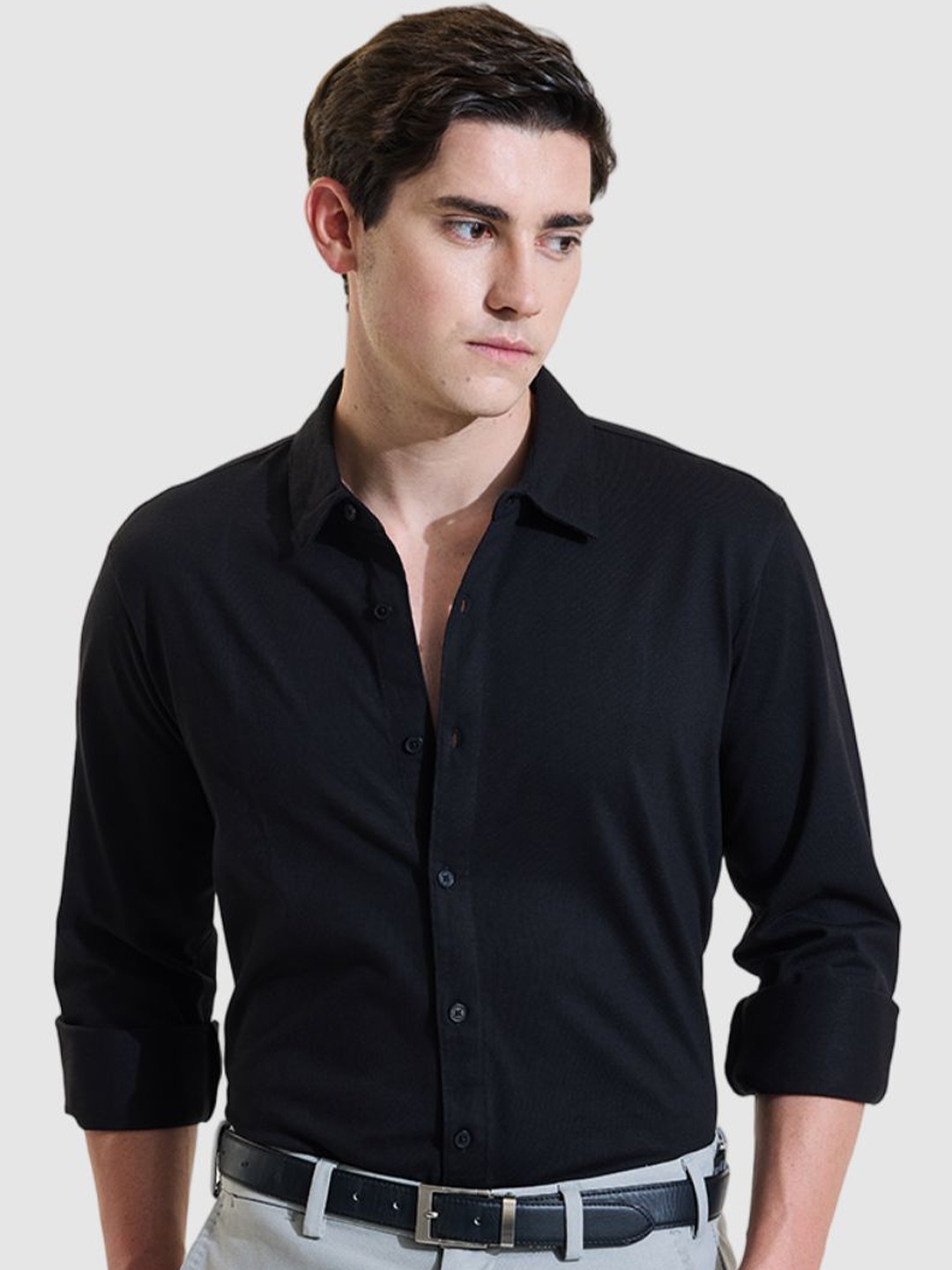 

Snitch Men Smart Slim Fit Opaque Formal Shirt, Black